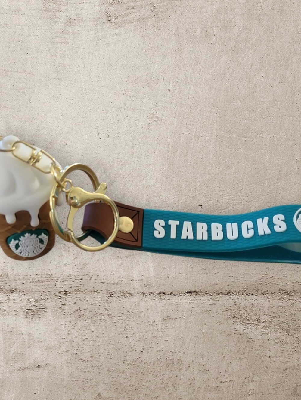 Starbucks Teal Silicone Wristlet Keychain with Cup Charm